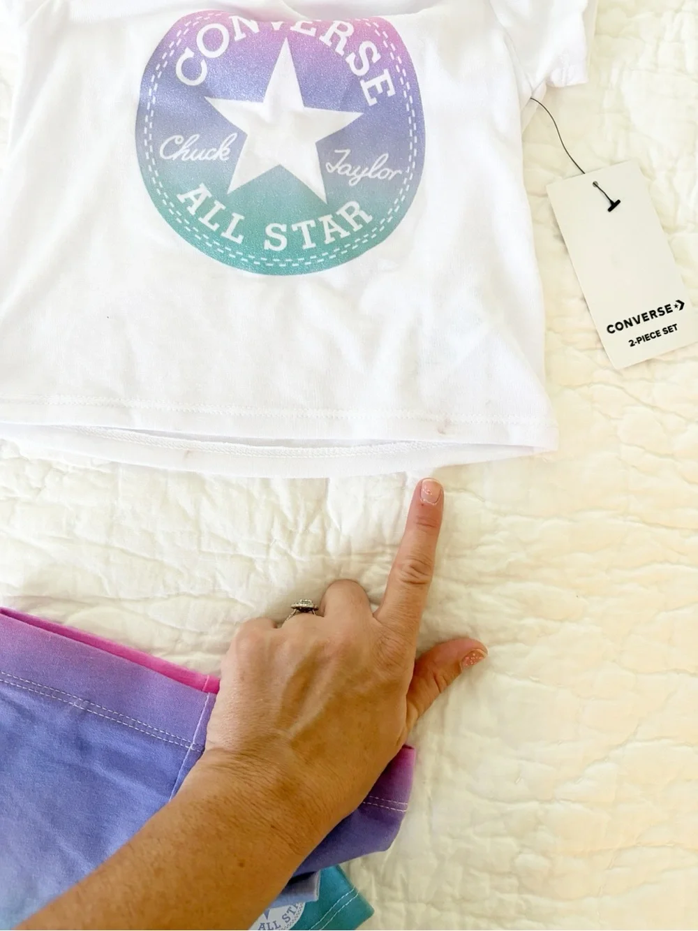 Converse Kids White Tee with Purple-Teal Ombre Shorts